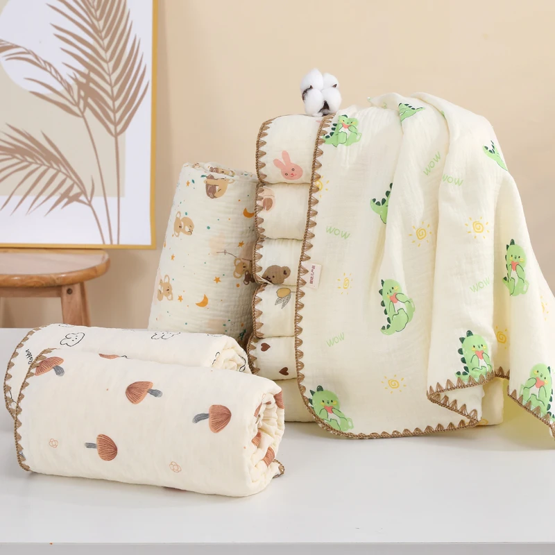 القطن الطفل الشاش قماط بطانية طباعة لينة تنفس مريح الطفل تلقي بطانية للرضع بنين بنات الفول بطانية مخملية