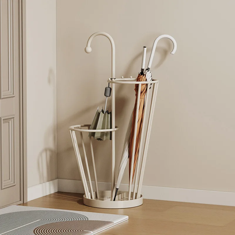 Umbrella storage rack Large capacity hanging umbrella shelf at the entrance of the home, cream wind wrought iron Internet