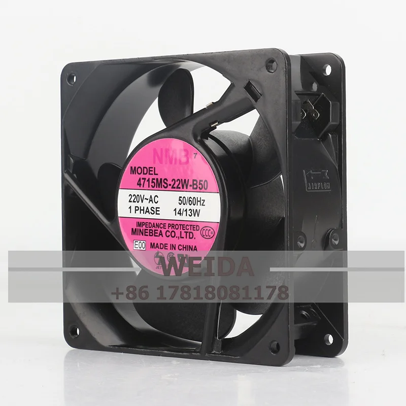 

NMB 12038 Cooling Fan 4715MS-22W-B50 120*120*38MM 220 AC 14W/13W 50/60Hz UPS Power Supply Cabinet Axial Aluminum frame