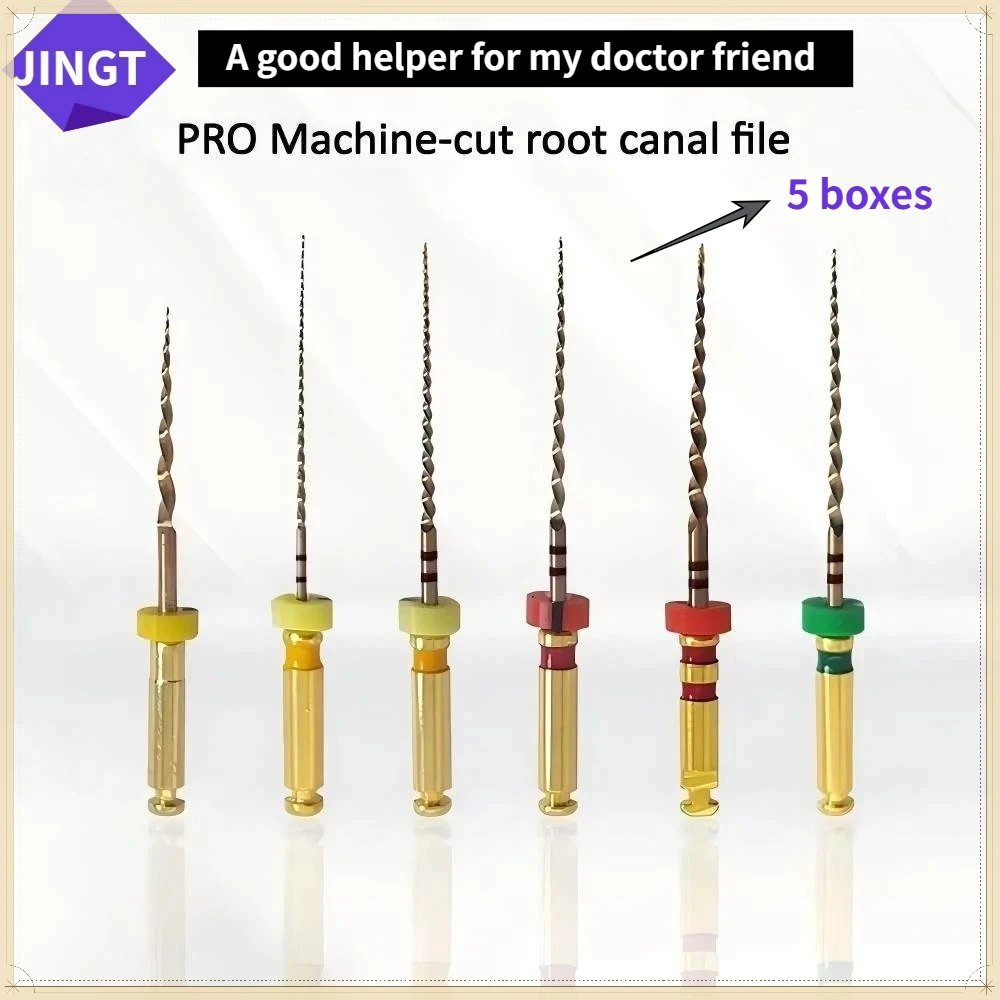 JINGT PRO 5 Boxes Heat-Activated NiTi Rotary Endodontic Files Anti-Fatigue Structure No Cracks、 Scratches for Root Canal Shaping