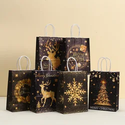 StoBag, Glamorous Christmas Gift Tote Bags, Black Color, for party supplies, packing candy goodie toys, Reusable Paper, 12/30pcs