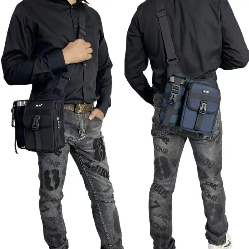 حقيبة كروس للرجال من قماش أكسفورد مقاومة للماء ومقاومة للاهتراء، حقيبة كتف واحدة للسفر بقفل موضع زجاجة المياه