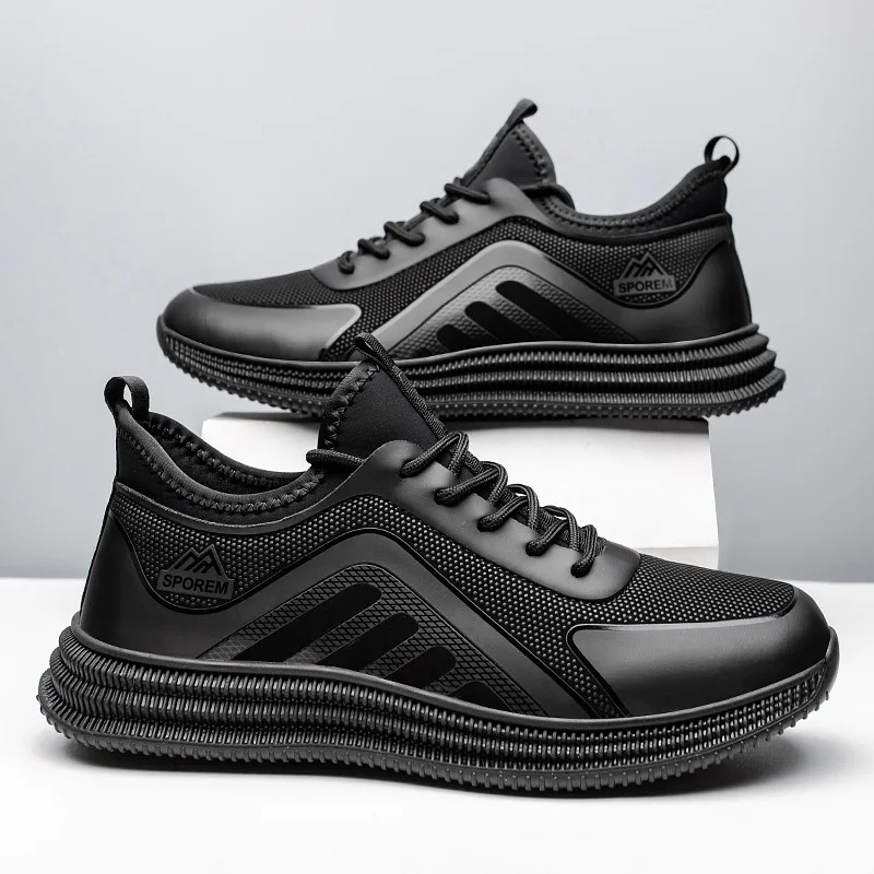

Men's Sneakers Soft Sole Casual Shoes Trend Breathable Round Toe Running Shoes Black Non-Slip Shoe Lace-up Platform Men Shoes