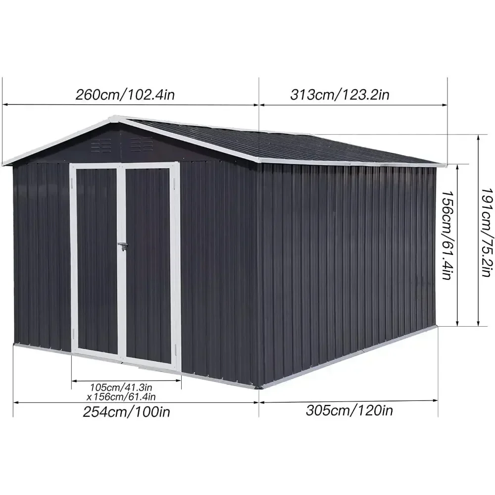 Outdoor Storage Shed 10x8 FT , Double Lockable Door, Oversized Tool Sheds for Backyard Patio Dark,Outside Sheds & Storage Box