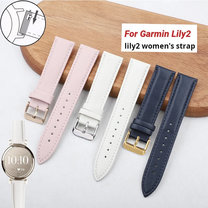 For Garmin New Watch Lily2 Genuine Leather Strap Lily 2 Smartwatch Women Cowhide Quick Release Watchband 14mm Fashion Bracelet