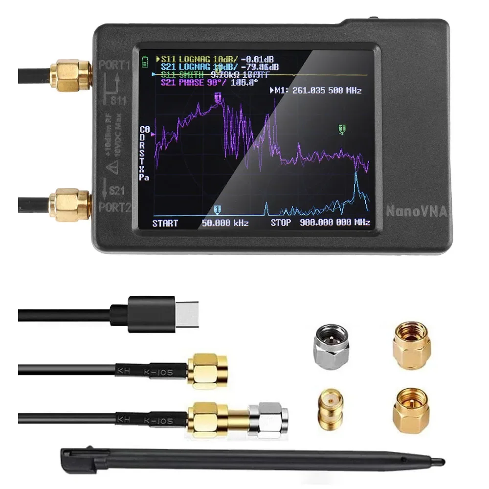 

NanoVNA-H Vector Network Antenna Analyzer 10KHz-1.5GHz MF/HF/VHF/UHF w/Shell,SD Slot(32G),2.8''Touchscreen,Portable Digital Test