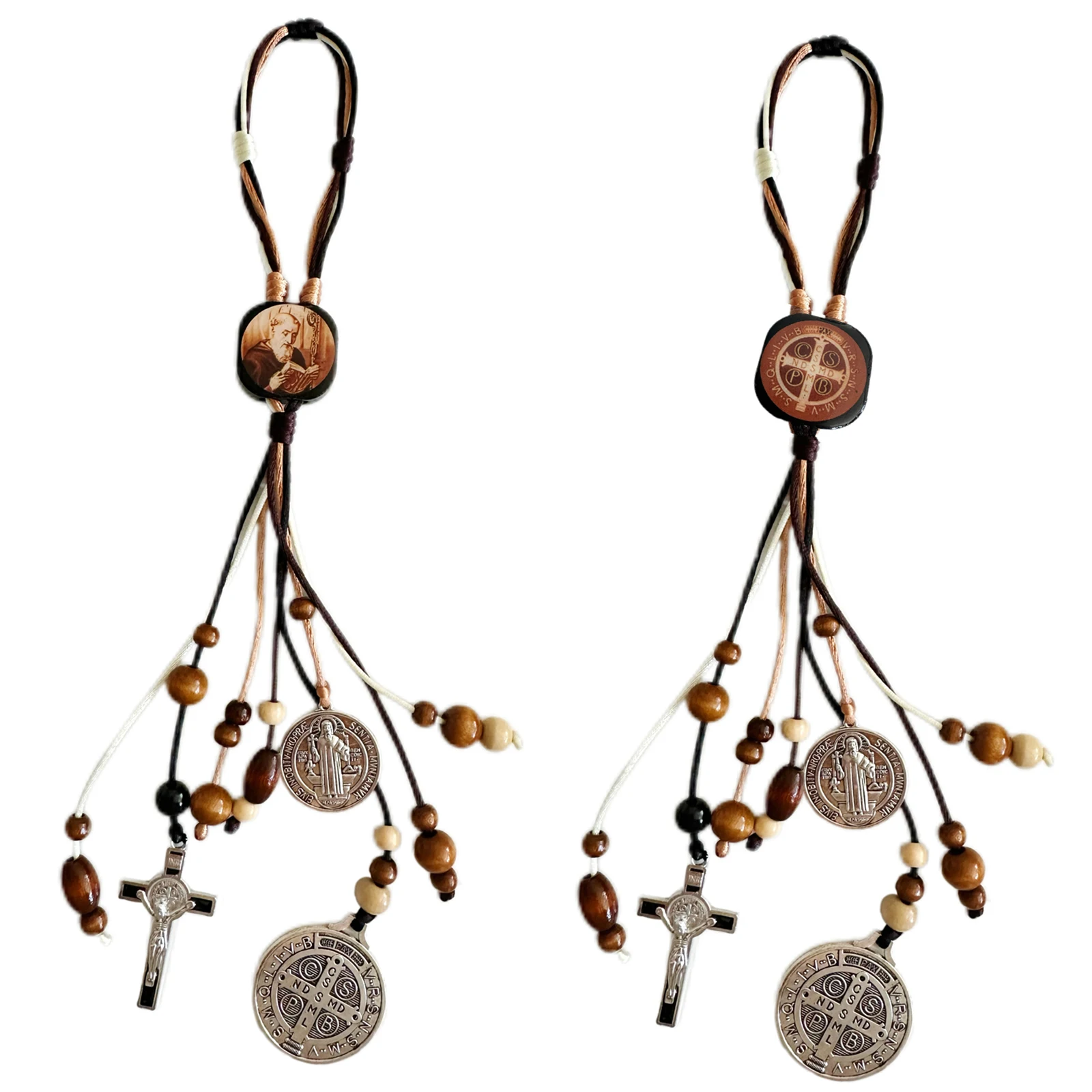 

2PCS/Set Medalla De San Benito,Escapularios Wooden Beads Rosary St Benedict Medals for Door with Saint Benedict Cross Crucifix C