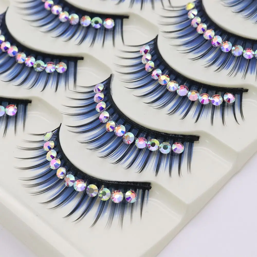 5 Pairs Natural Dense Exaggeration Extension Eyelashes False Eyelashes Shiny Rhinestones Mink 3D Fake Eye Lashes