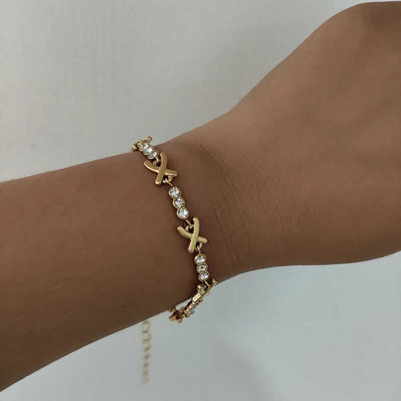 X shape cz stone chain bracelet stainless steel bracelet for women simple dainty jewelry elegant tarnish free jewelry waterproof