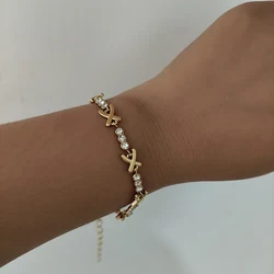 X shape cz stone chain bracelet stainless steel bracelet for women simple dainty jewelry elegant tarnish free jewelry waterproof