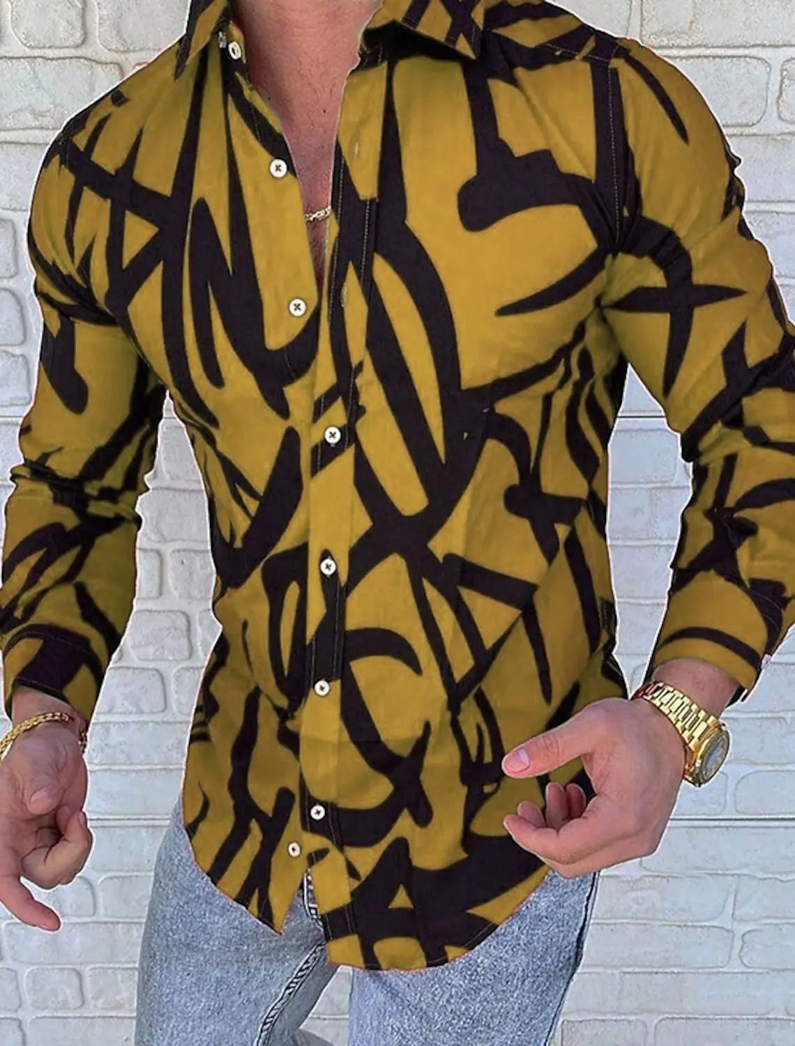 

Men's Shirt Pattern Shirt Abstract Collar Outdoor Street Long Sleeve Printed Button Clothing Fashion Designer Casual Breathable