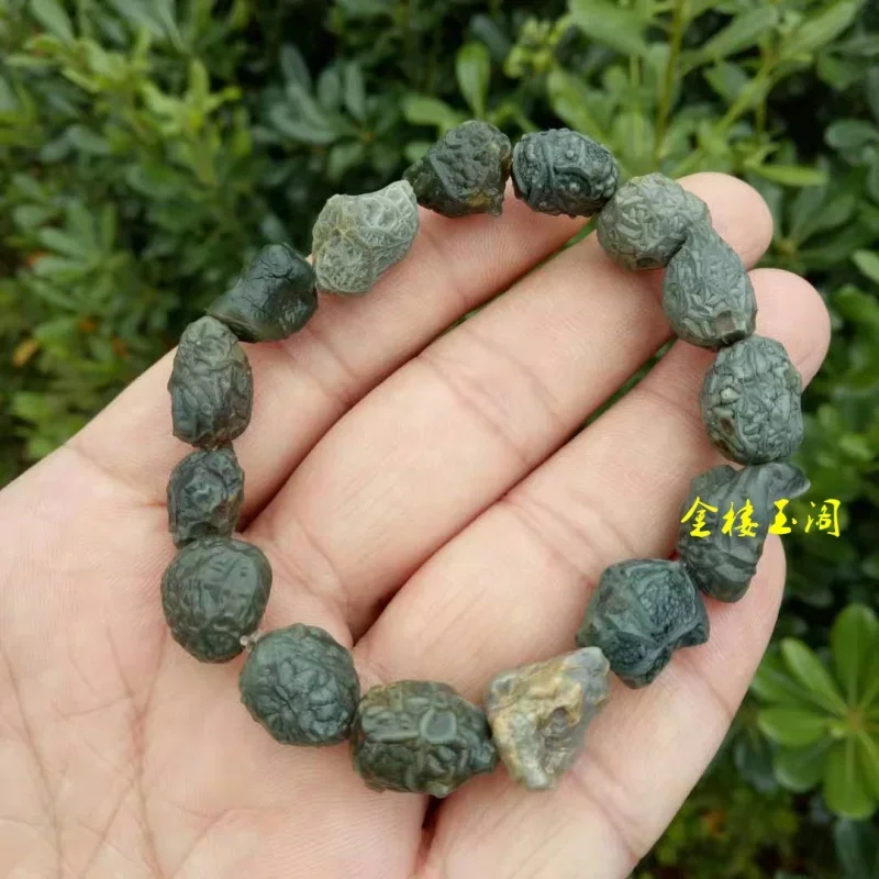 Jewelry Alashan Rough Gobi Material Green Tendon Stone Raisin Agate Bracelet