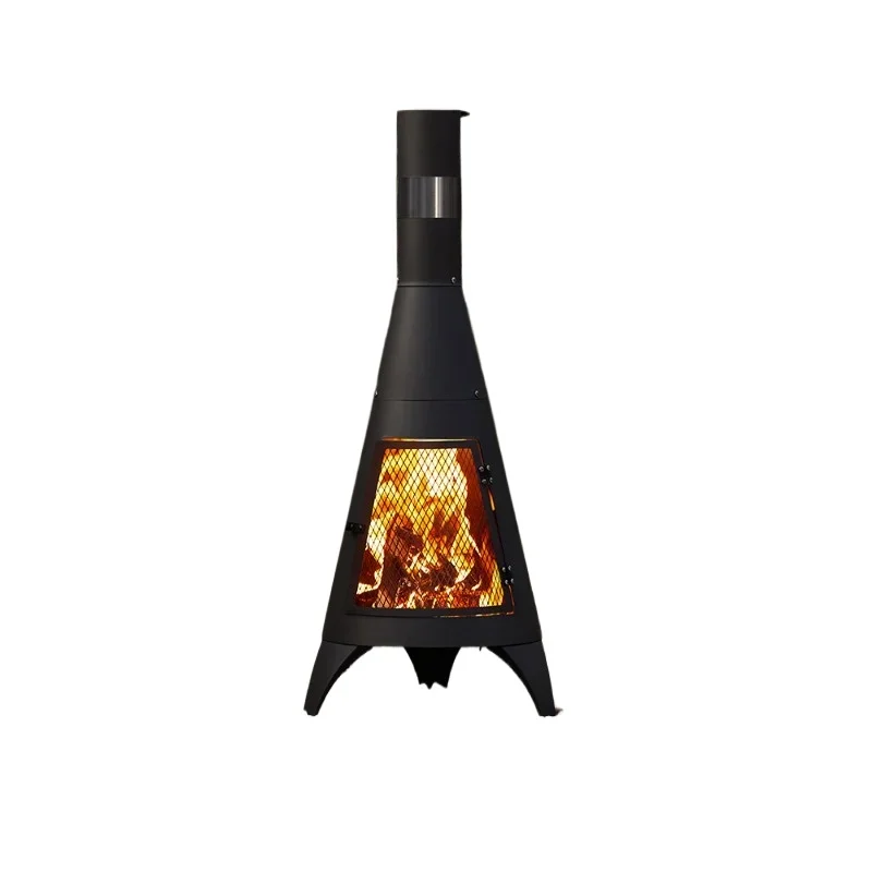 Outdoor heating stove Garden grill Long chimney Bonfire stove Household fireplace Firewood B & B Vintage camping fire