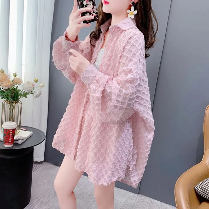 Women Loose Designer Two Piece Outfit Korean Summer Tweed Style Sunscreen Long Sleeve Shirt Matching Shorts Fashion Casual Set