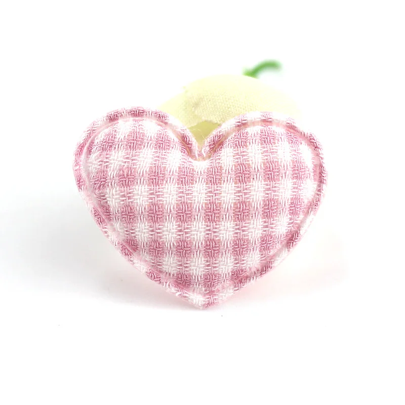 70Pcs 3*3.5cm Plaid Fabric Heart Padded Appliques For DIY Headwear Hairpin Crafts Decoration Clothing Accessories