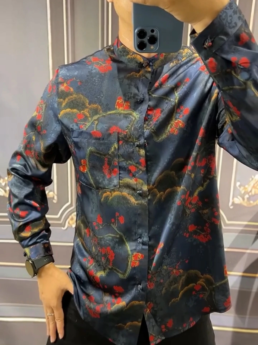 

Autumn Men's High-End Buttoned irt Faionable Casual Comfortable Ele Haome Ethnic Wear Youth Leisure Clot...