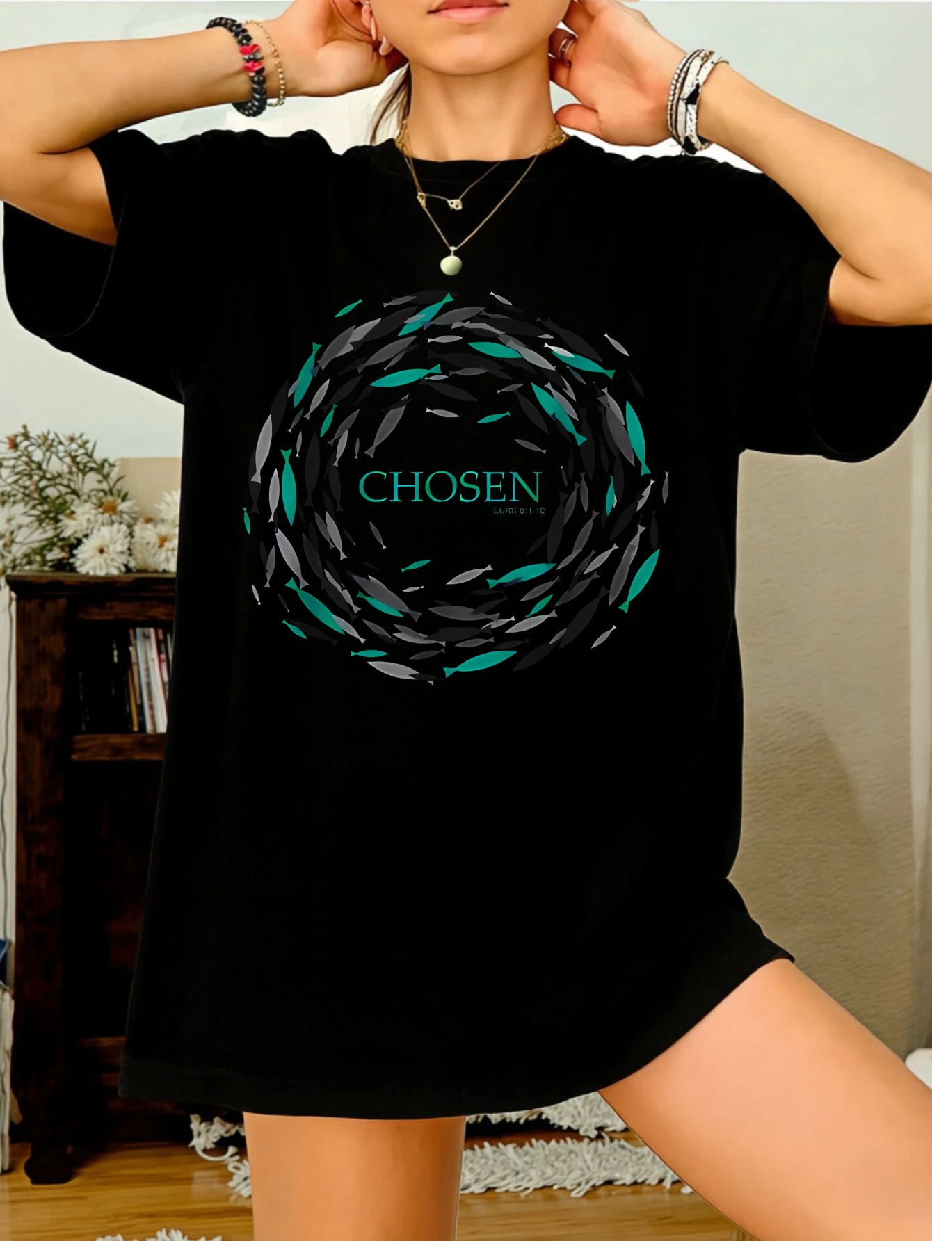 

Womens Oversized Cotton CHIMERA Graphic Printed Short Sleeve Casual Summer T Shirt