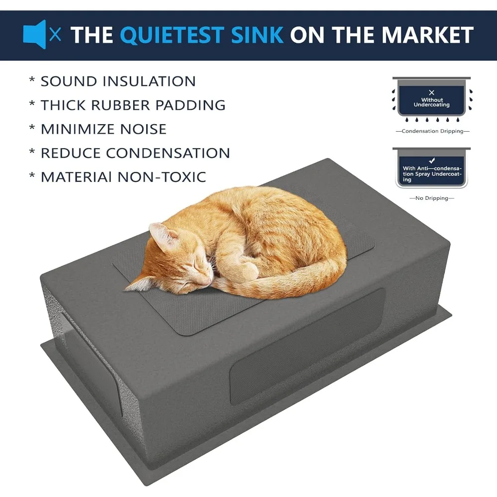 طقم حوض مطبخ من الفولاذ المقاوم للصدأ مقاس 32 × 18 بوصة مع شبكة سفلية وإكسسوارات إضافية