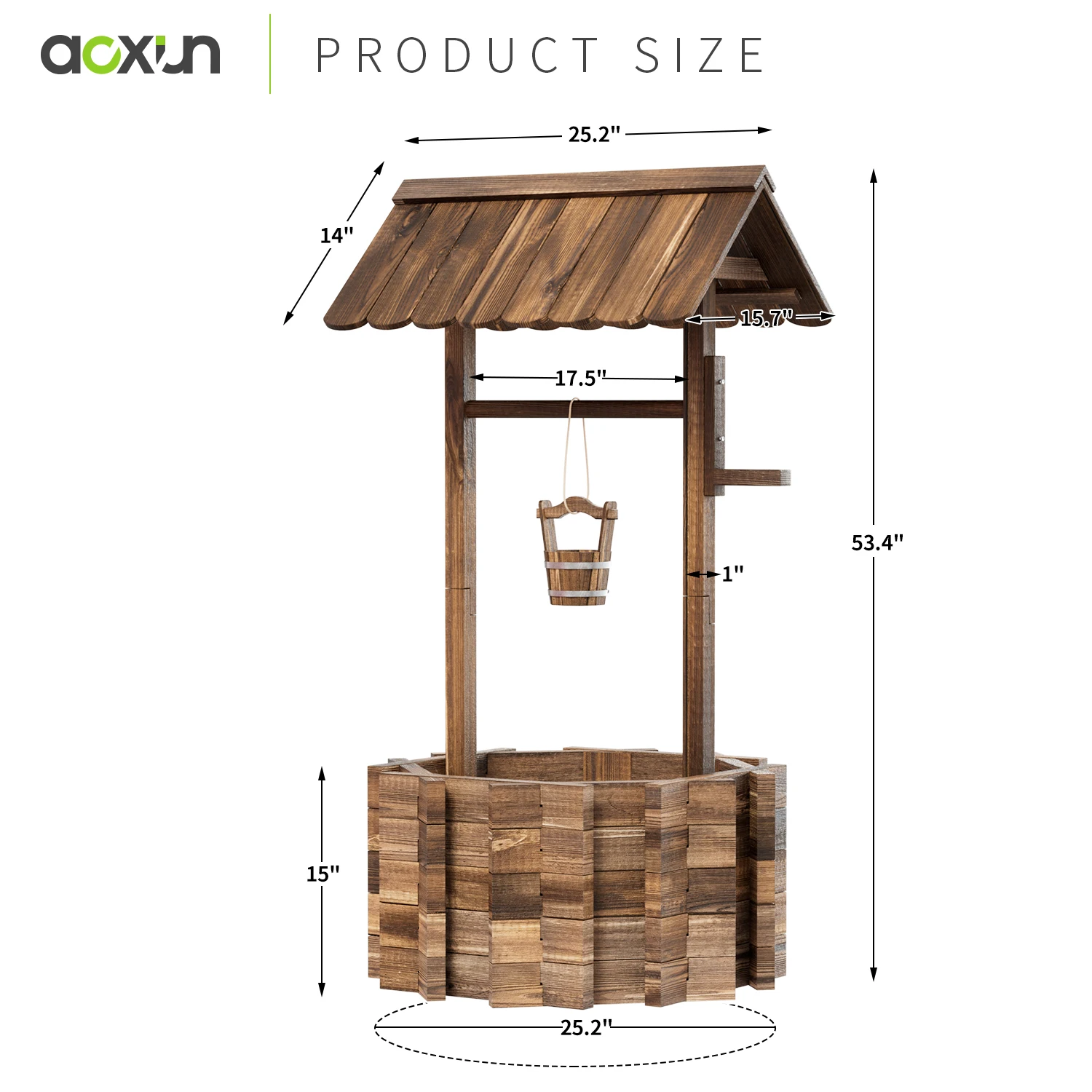 Aoxun pot harapan kayu dengan ember gantung untuk bunga dan tanaman, penanam dalam ruangan/luar ruangan, dekorasi rumah untuk teras taman