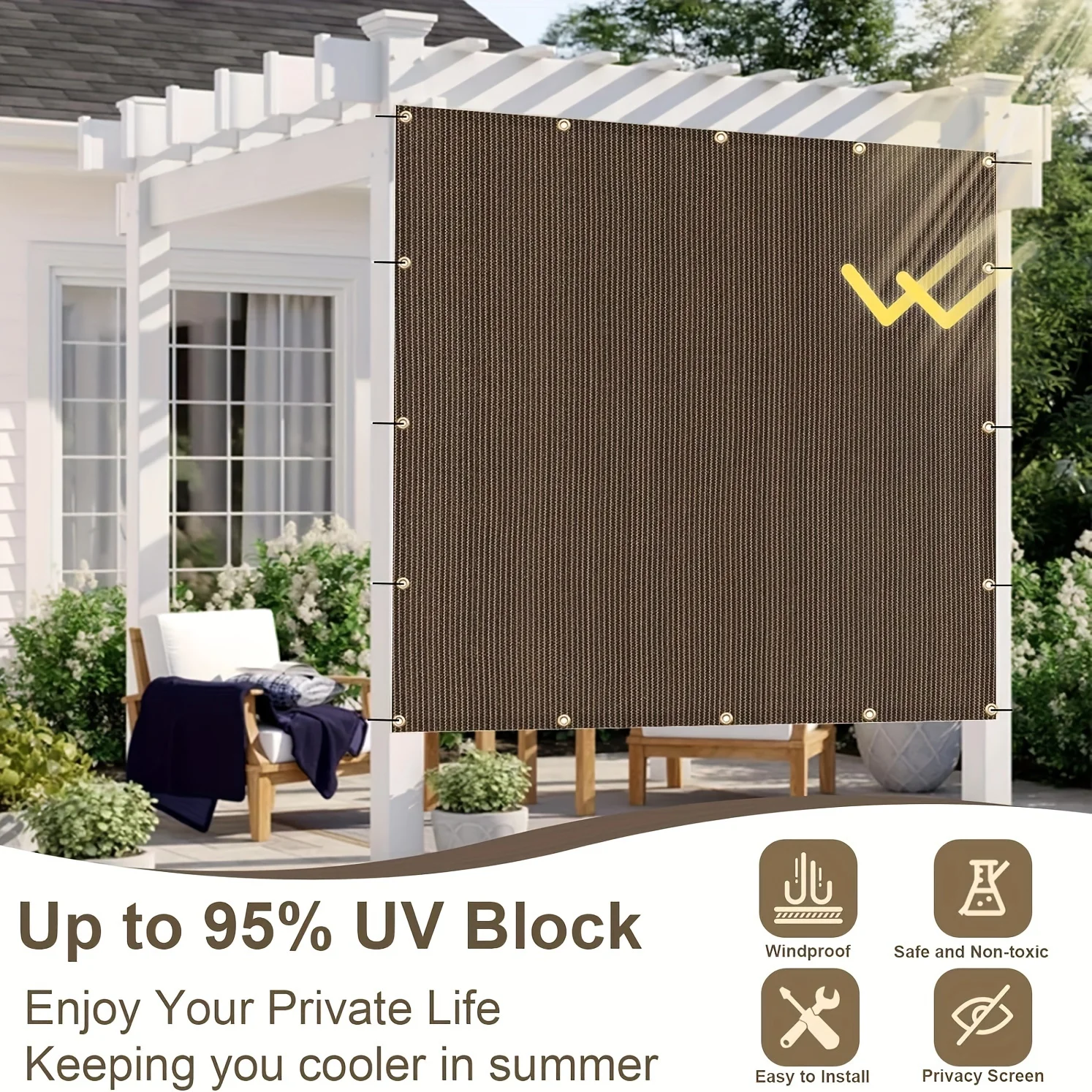 Rete parasole da patio, materiale di altissima qualità: realizzato in tessitura uniforme ad alta densità, con elevata velocità di ombreggiatura e protezione UV