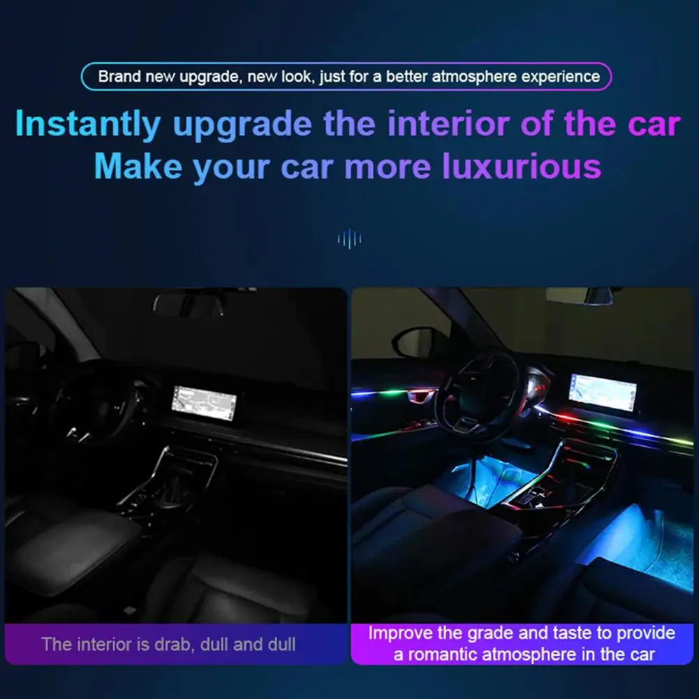 18 في 1 سيمفوني أضواء السيارة المحيطة LED RGB 64 ألوان الشريط عدة النيون جو ملصق قطاع الملحقات المخفية الداخلية La B3W4