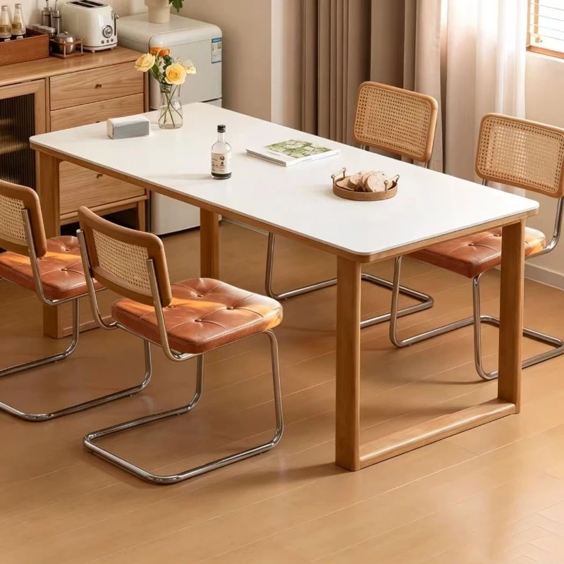 Nordic log solid wood rock slab dining table and chairs modern simple rectangular dining table home western restaurant