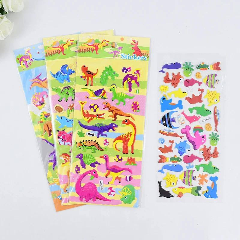 6Pcs 3D Cartoon Bubble Stickers Dinosaur Animal Self-adhesive Stickers Birthday Gift DIY Craft Scrapbooking Accessory Decoration