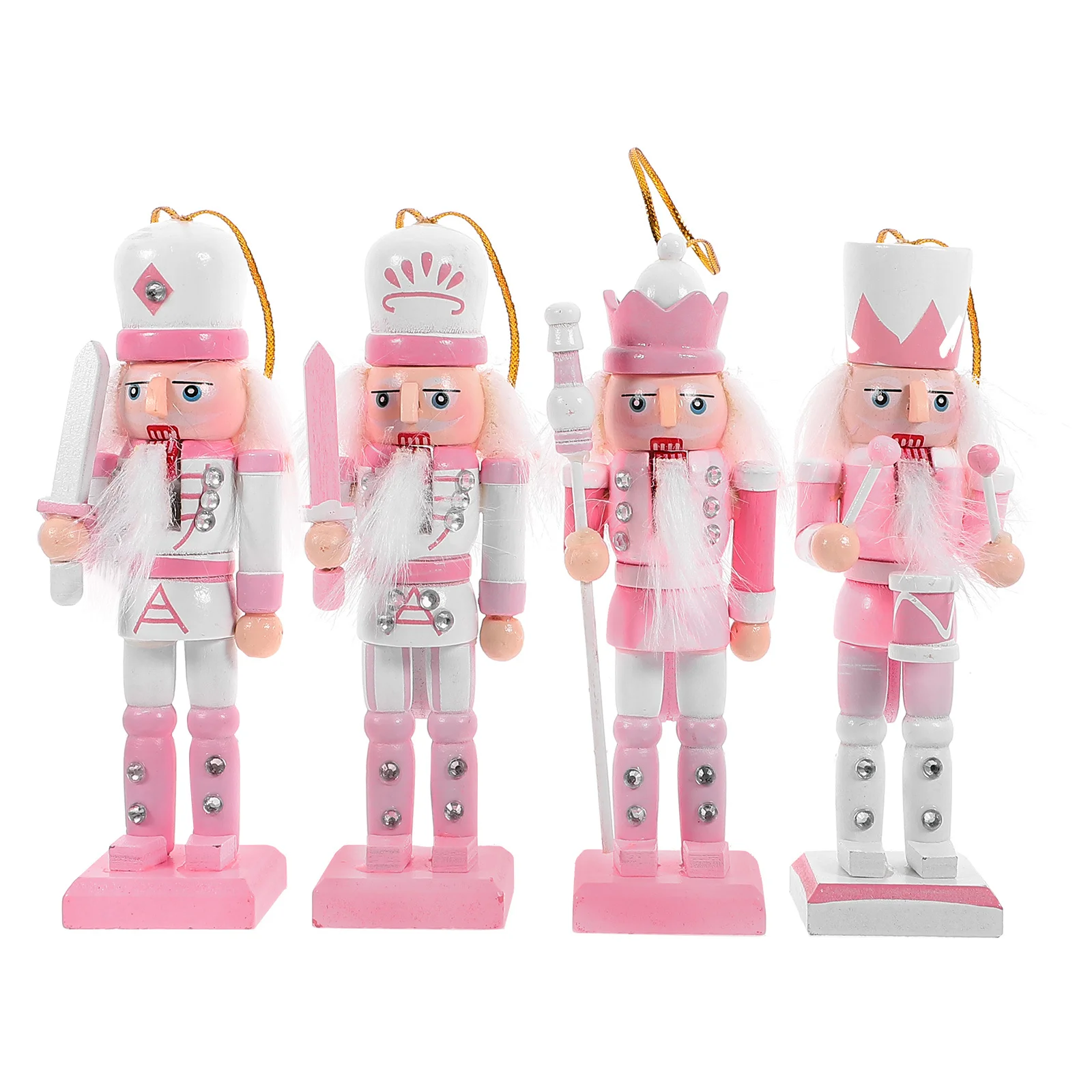 

4Pcs Pink Nutcracker Set Wooden Craft Christmas Decoration Desktop Festival Gift Christmas Decoration Nutcrackers Decorations