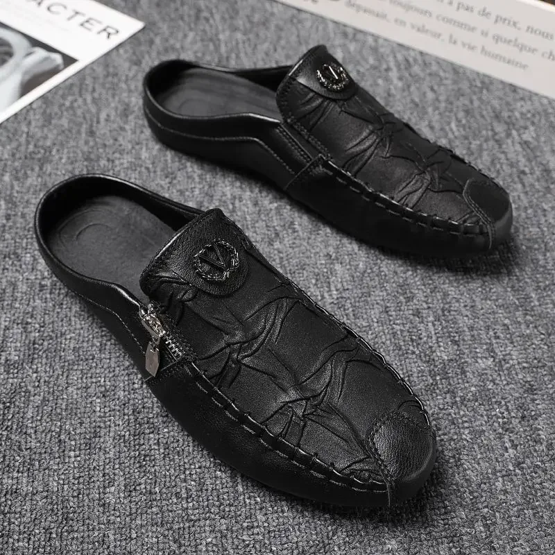 Summer Half Men\'s Shoe Slip-resistant Mules Male Slipper Original Cheap Shoes Korean Style Mascullino Pvc Liquidation Slides