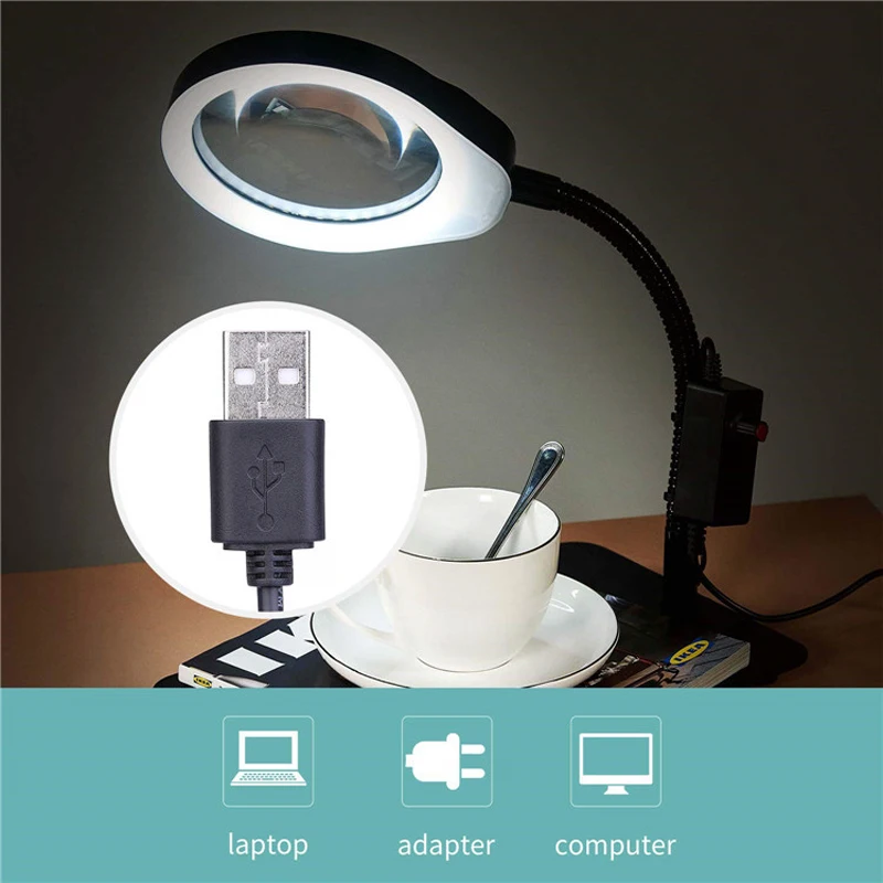 5X 8X 10X Industrial Magnifying Glass Multi-functional Desk Magnifier Lamp Flexible Loupe With Light Magnifying Glass Tool