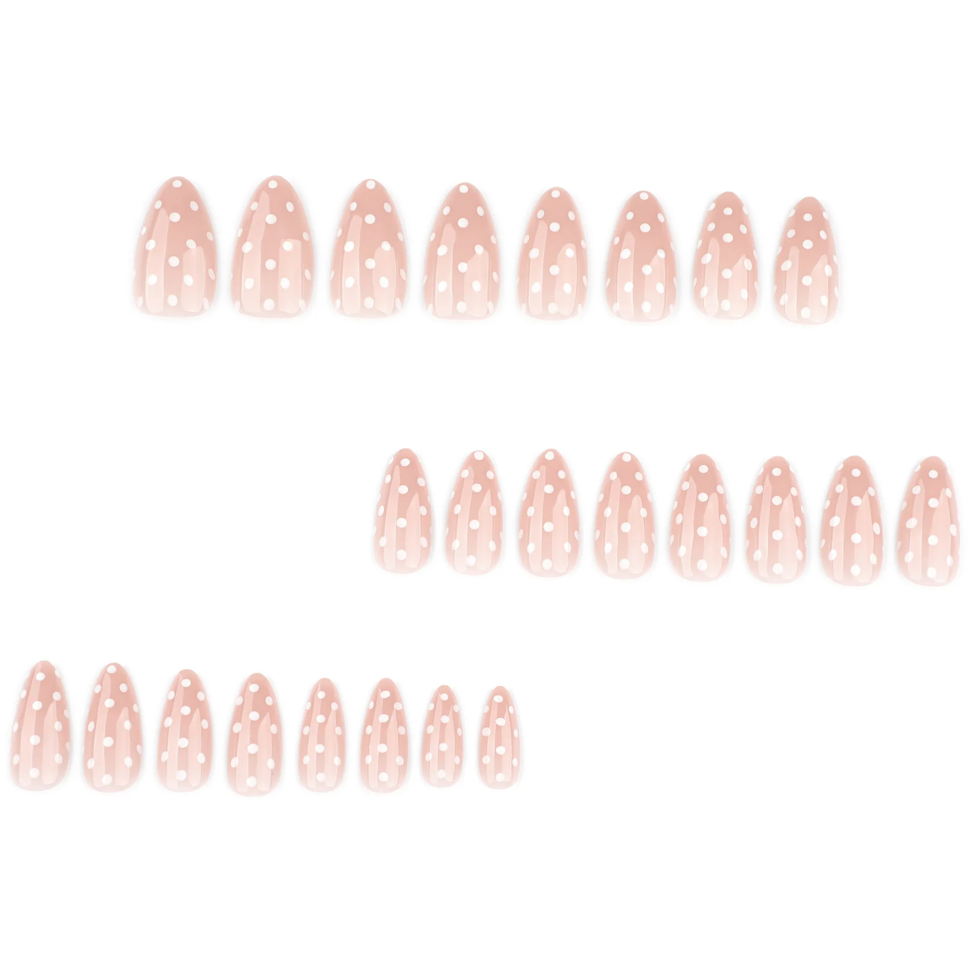 24Pcs White Polka Dot Short Almond Press On Nails Set, With 1 Jelly Glue Sheet & 1 Mini Nail File, Perfect For Daily Wear.