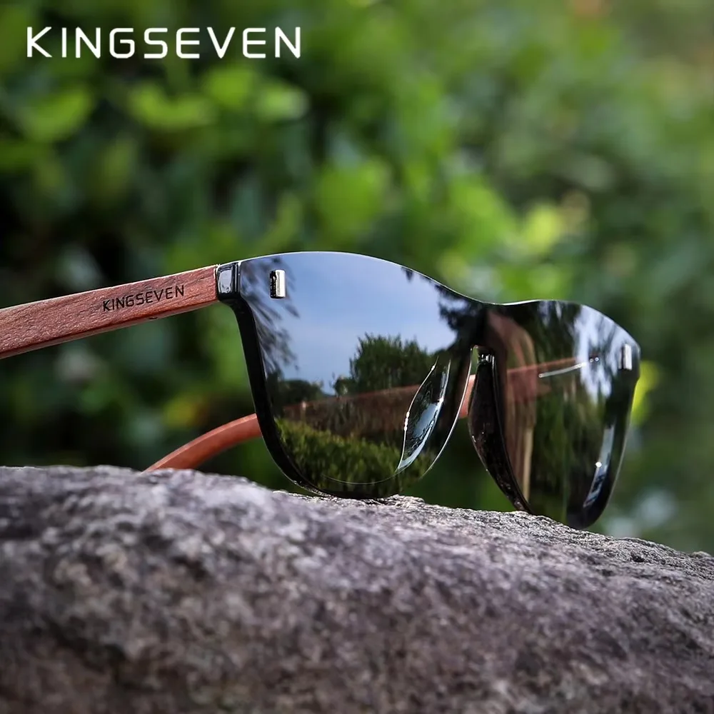 KINGSEVEN Brand Natural Wooden Sunglasses Men Retro Causal Polarized Rimless Women Glasses UV400 Bubinga Wood Fashion Eyewear