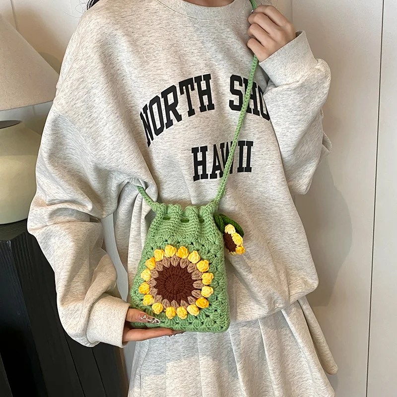 

Children Messenger Bag Sunflower Yarn Bag Crossbody Bags for Women Woven Flowers Purse and Handbags Designer Bags Сумка Женская