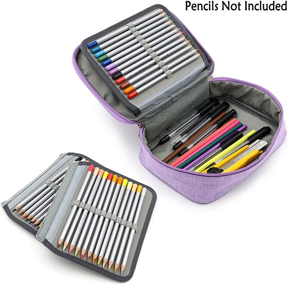 Large capacity zippered pencil case, multifunctional stationery item, 36 large elastic slots for 72 colored pencils