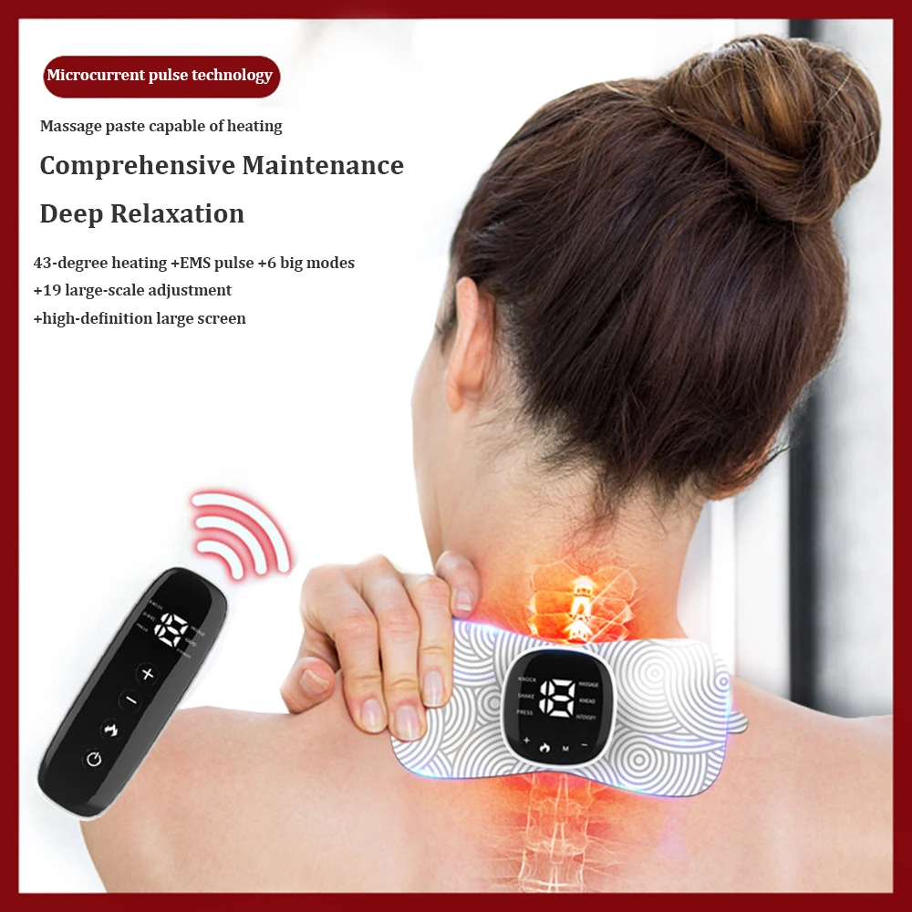 Electric TENS Mini Neck Massager EMS Heating Cervical Massage Sticker Women Warm Belly Smart Touch Screen Arm Leg Back Massager