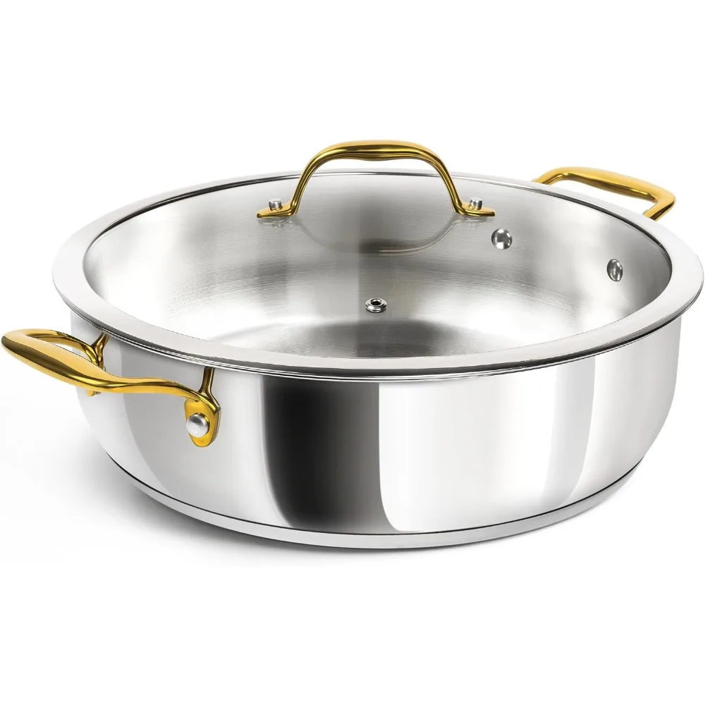 

MICHELANGELO 6QT Stainless Steel Pan with Lid - Large Saute Pan with Lid Deep Frying Pan Dishwasher Oven-Safe Cooking Family