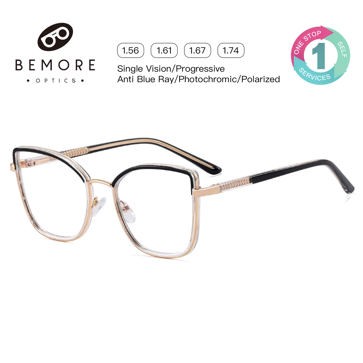 BEMORE Butterfly Metal Anti Blue Light Women Reading Myopia Optical Lenses with Custom Recipe Customizable Prescription