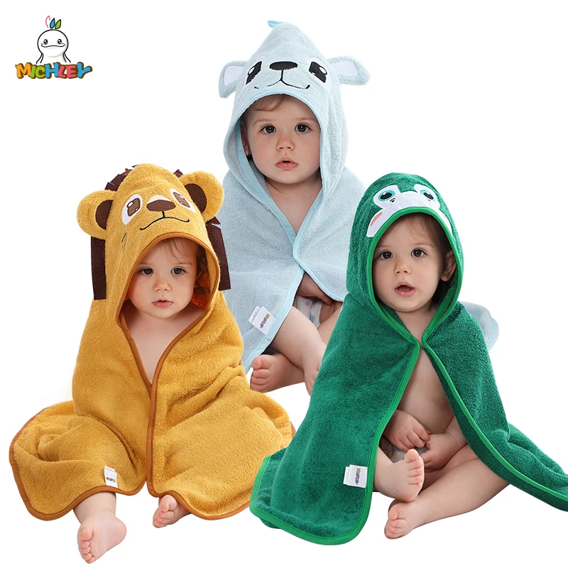 MICHLEY Cartoon Bamboo Baby Bath Towel Hooded Cute Toddler Infant Bathrobe Shower Unisex For Kids Girls Boys Newborn 0-5T