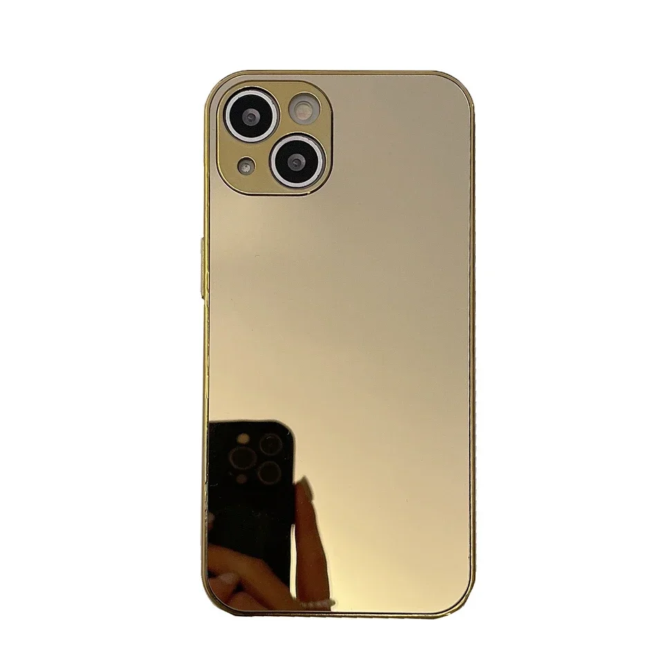 Luxury Glossy Plating Gold Silver Mirror Plain Phone Case for iPhone 16 15 14 13 12 11 Pro Max 15 14 16 Plus Back Cover Coques