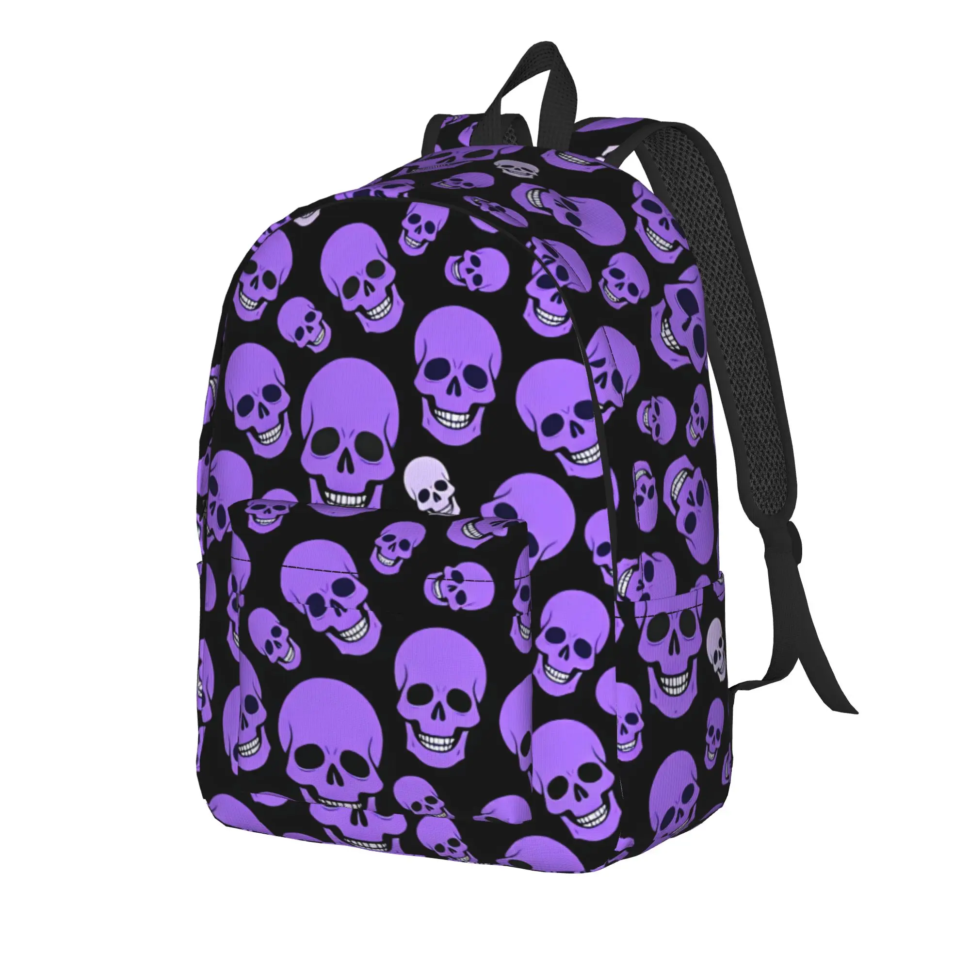 Cartoon Purple Skull Spooky Halloween Backpack  Camping Backpacks Women Colorful Print High School Bags Cool Rucksack
