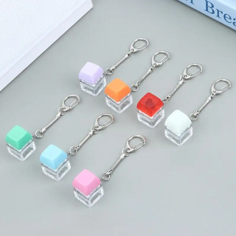 Mini Mechanical Keyboard Fidget Keychain Stress Relief Clicker Toy Portable Finger Press Sensory Toy Keyring Bag Pendant Decor