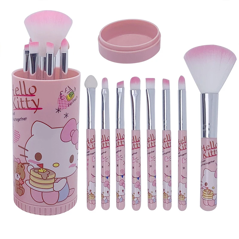 

8Pcs Hello Kitty Makeup Brush Set Sanrio Kawaii Anime Cylindrical Package Girl Heart Cartoon Eye Shadow Brush Beauty Tool Powder