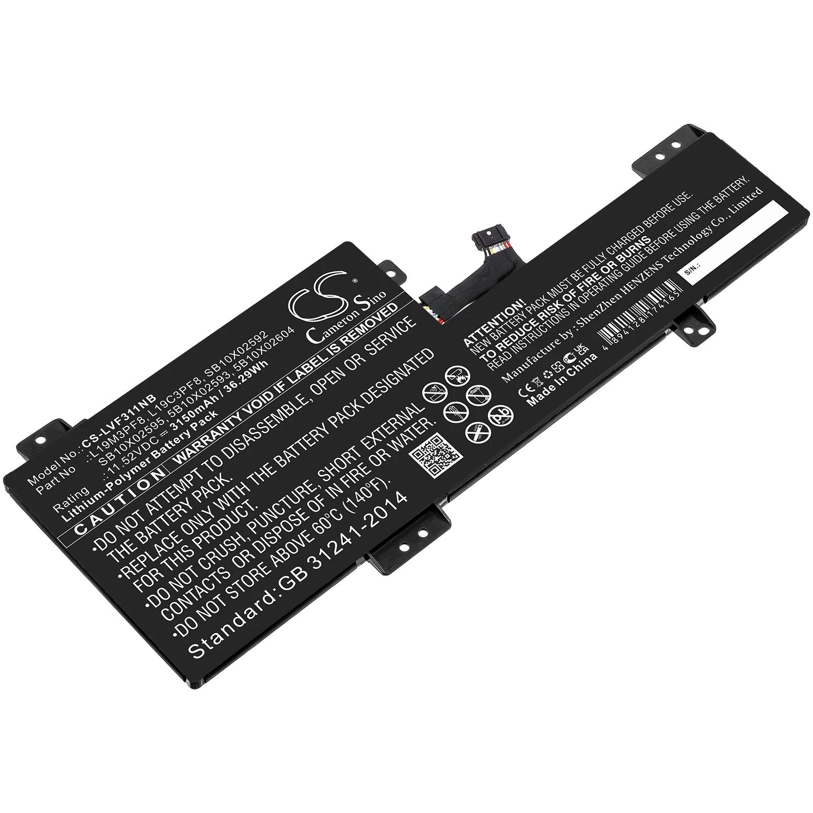 

Li-Polymer Notebook, Laptop Battery for Lenovo,11.52v,3150mAh,IdeaPad Flex 3 11IGL05 IdeaPad Flex 3 11IGL05 82B20024IV,L19M3PF8