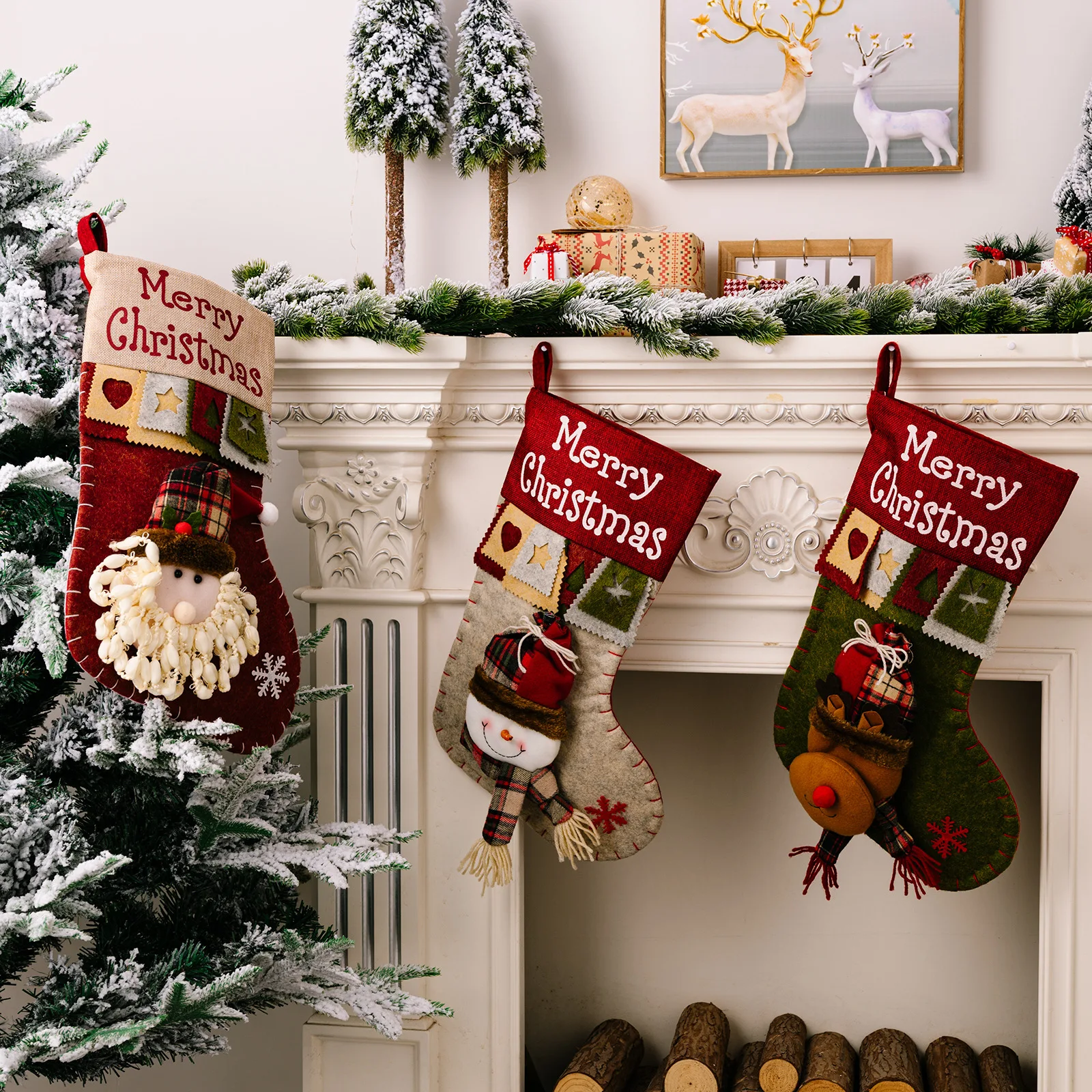 Socks Snowman Christmas Plush Ornaments Stockings Storage Bags Home Decor Gift Christmas Tree Decoration