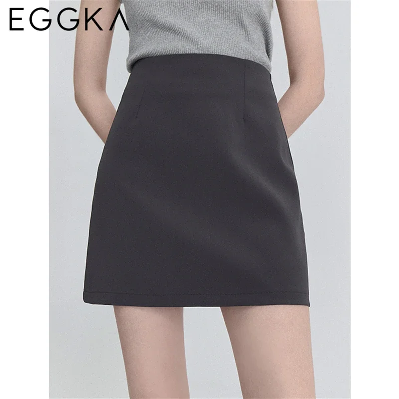 EGGKA High Waist Mini Skirts Office Lady Commute A-line Skirts Pure Color Slim Fit Skirt for Women Basic Fashion Short Skirts