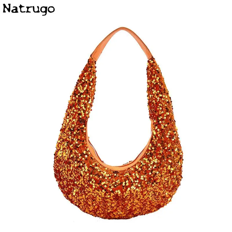 Sequin Crescent Pouch Underarm Bags For Women 2023 Luxury Designer Korean Fashion Party Handbags Trend Shoulder Bag