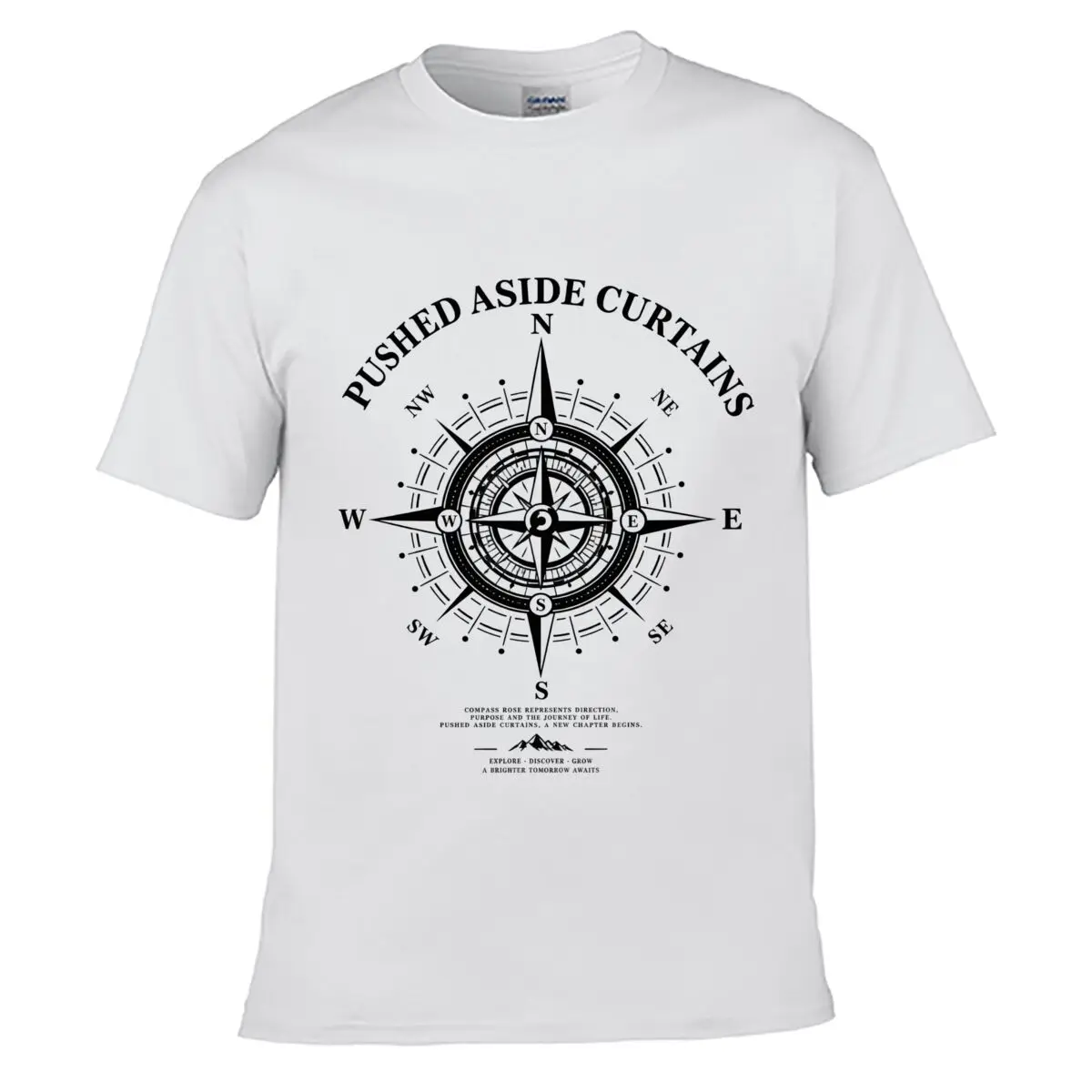 Pushed Aside Curtains Compass Rose Explore Discover Grow short-sleeved T-shirt