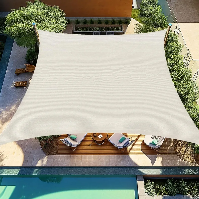 Shade&Beyond 25'x25' Sun Shade Sail Canopy Square, UV Block Breathable Curved Shade Sail Cream for Backyard Garden Deck Outdoor