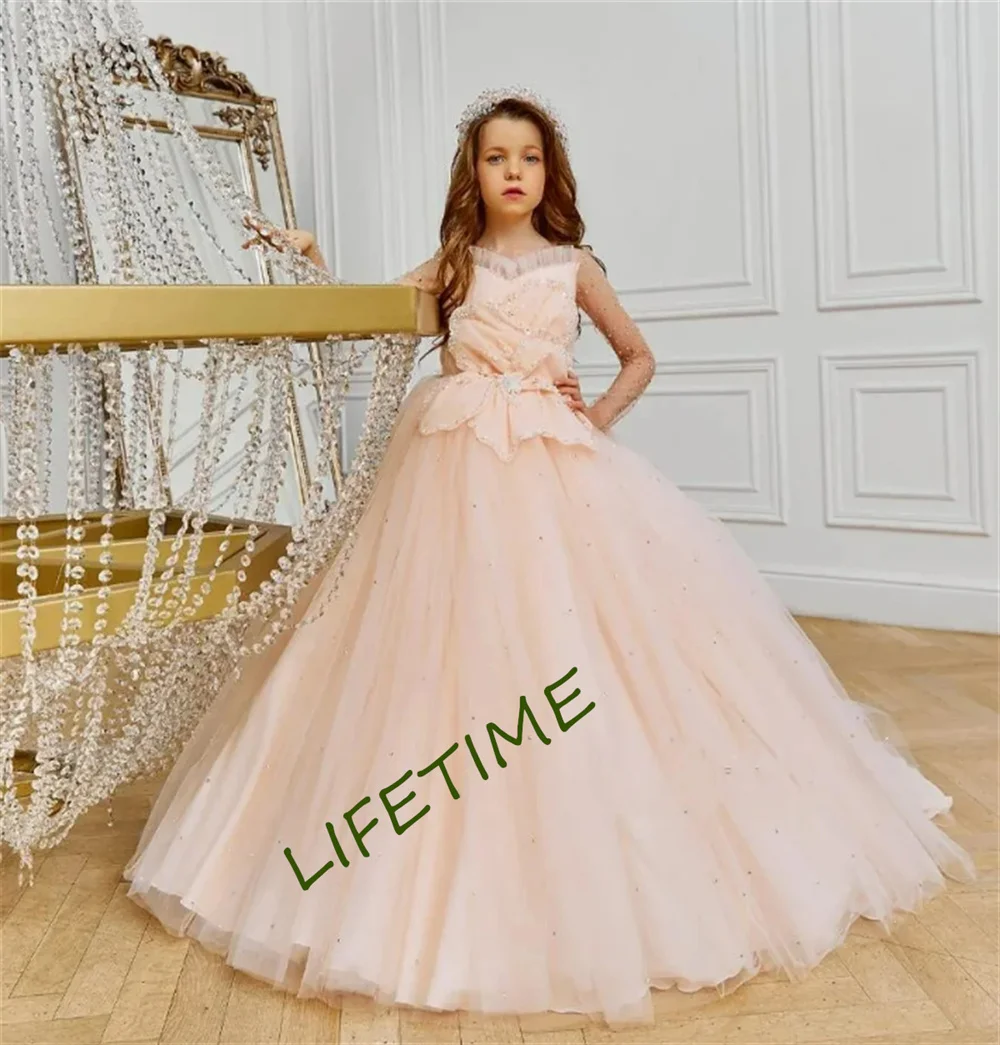 Gorgeous Flower Girl Dress For Wedding Tulle Puffy Applique Sequins Child's First Eucharist Birthday Party Dress Girl Gift