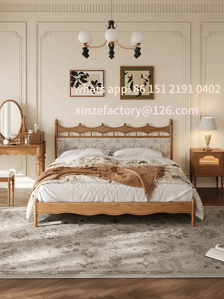 غرفة نوم رئيسية مصنوعة من الخشب الصلب على الطراز الفرنسي القديم قابلة للتخصيص #1